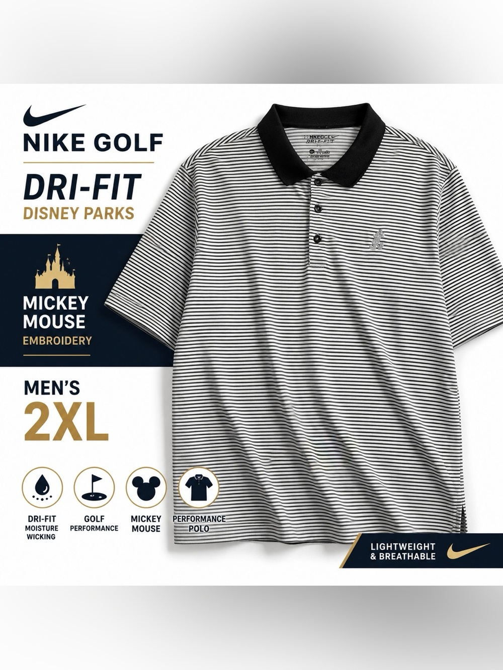 Nike Golf Dri-FIT Disney Parks Mickey Mouse Polo Shirt Men’s 2XL